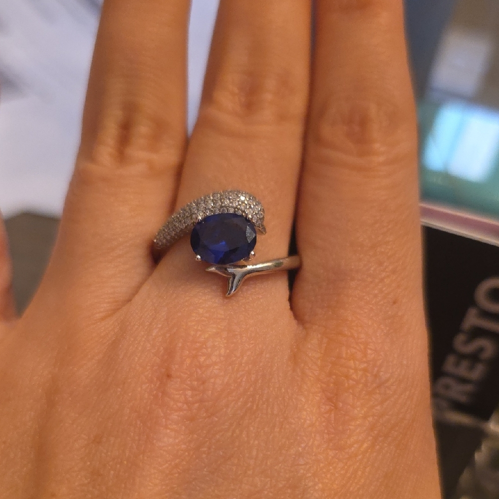 Size 9 Elegant Silver and Blue Gemstone Ring